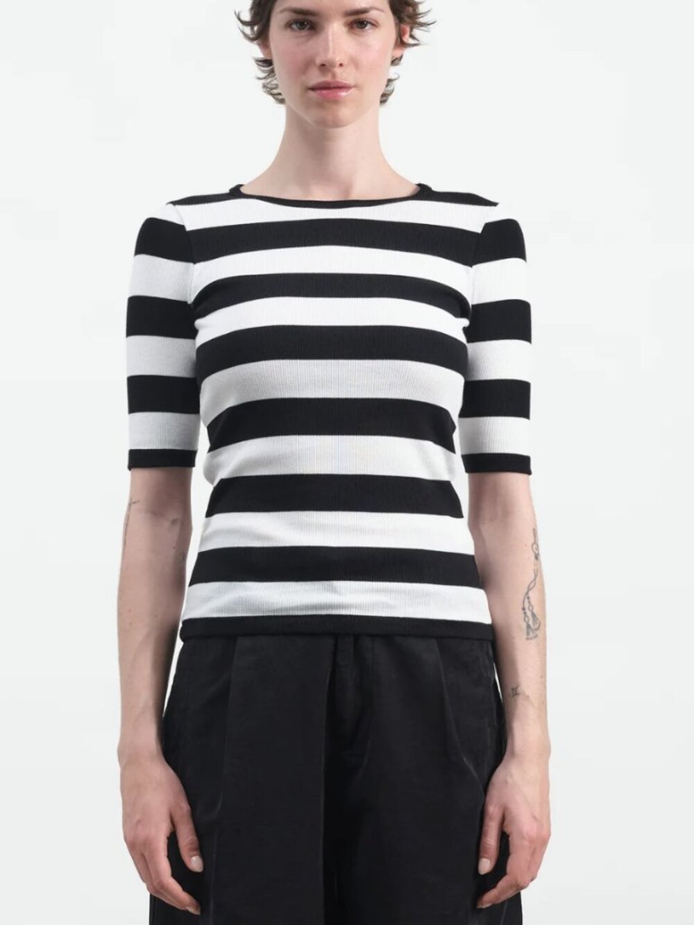 YMC Charlotte T-Shirt brown and navy stripe Sz S